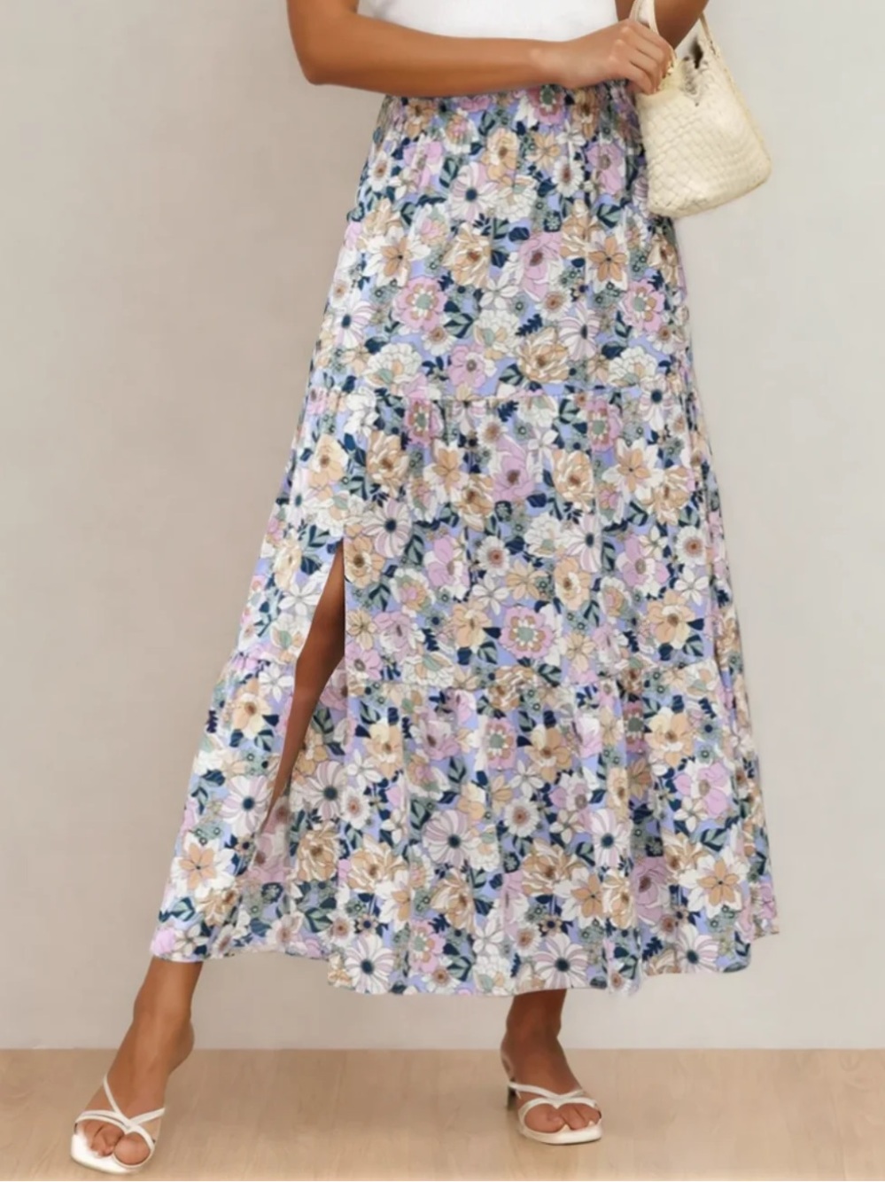 Alethea Bohemian Floral Print Tiered Madi skirt with Split